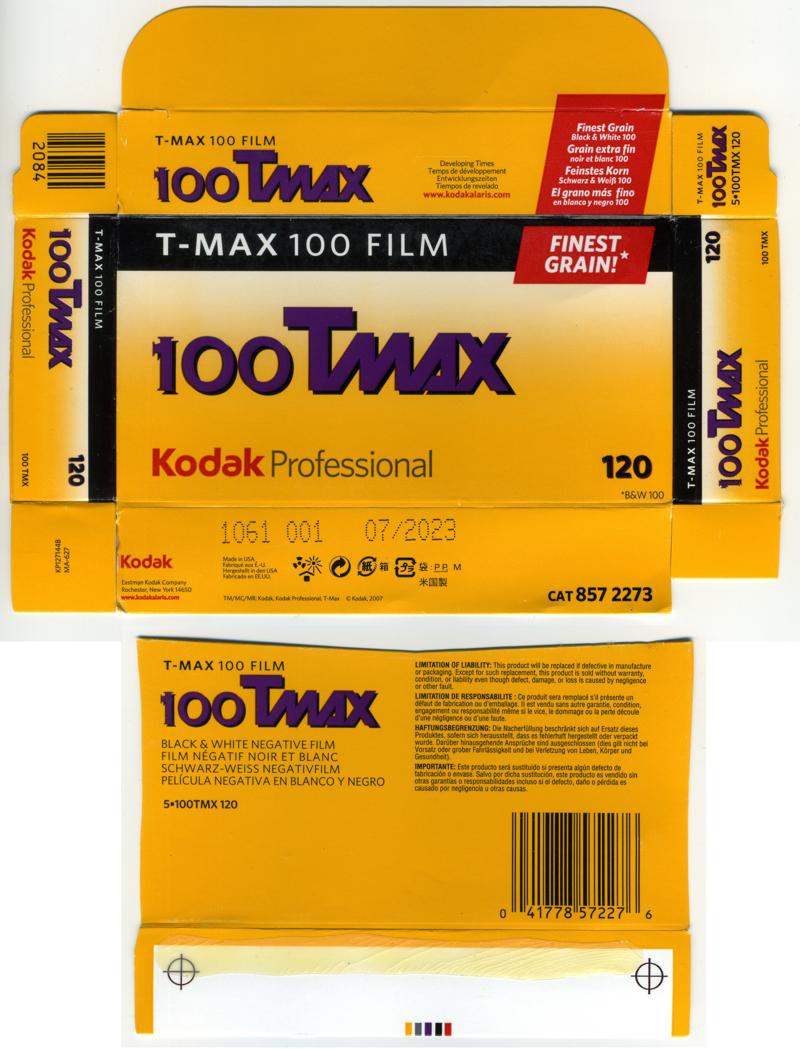 Kodak TMAX 100 film packaging