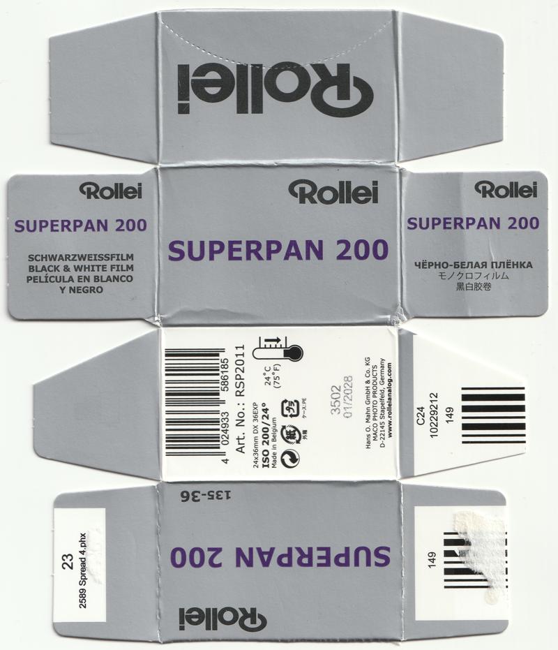 Rollei Superpan 200 film packaging