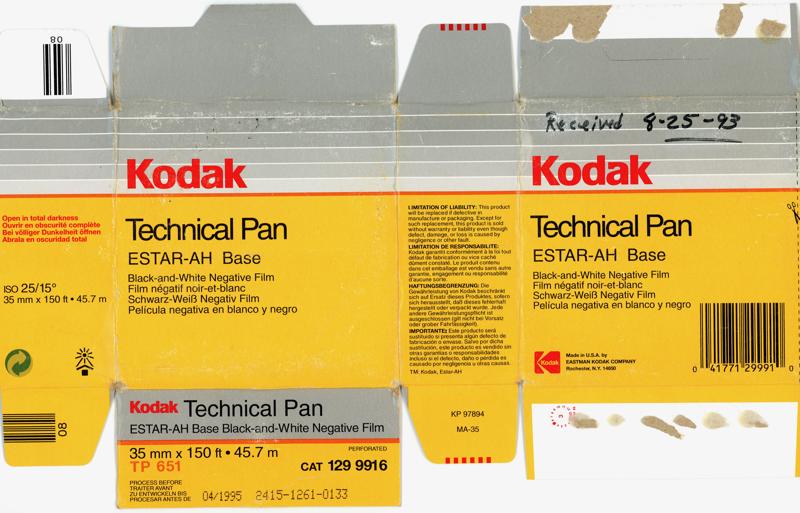 Kodak Technical Pan film packaging