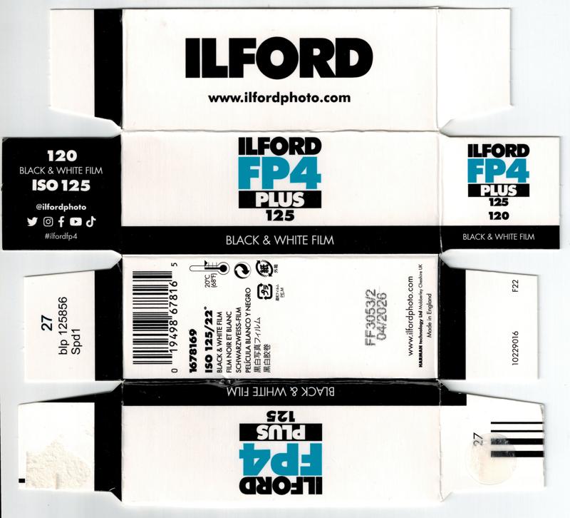 Ilford FP4 Plus film packaging