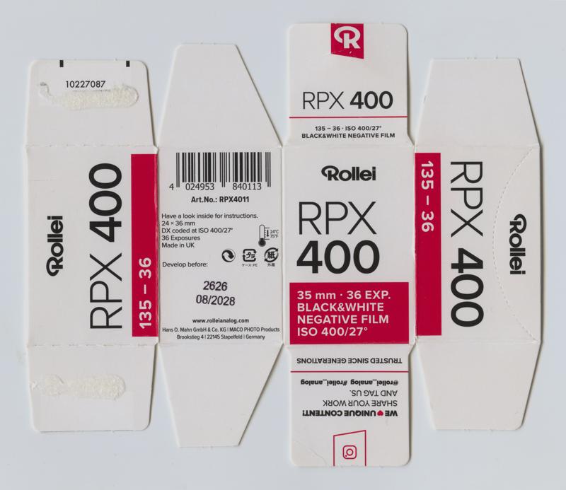 Rollei RPX 400 film packaging