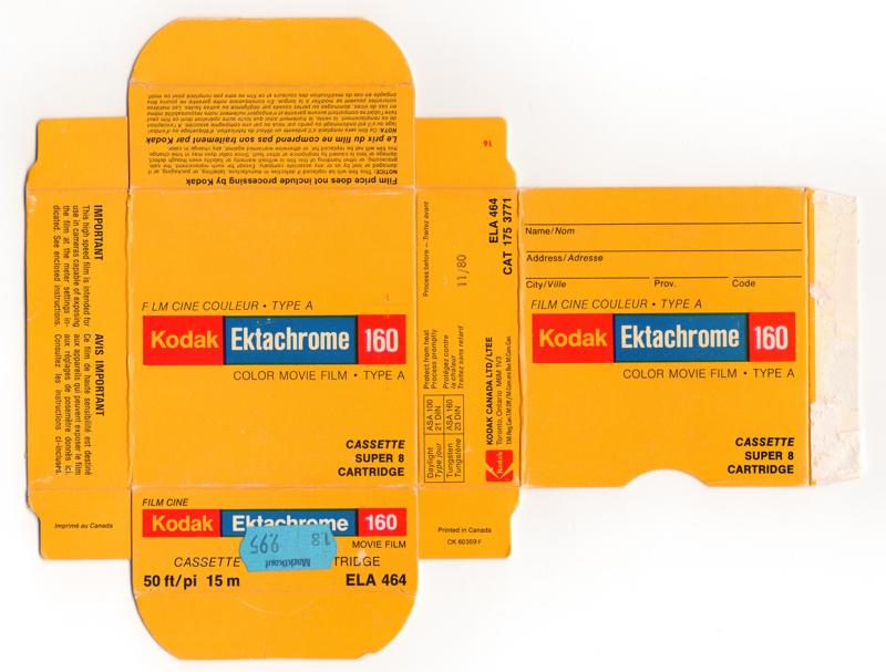 Kodak Ektachrome 160 Movie Film Type A film packaging
