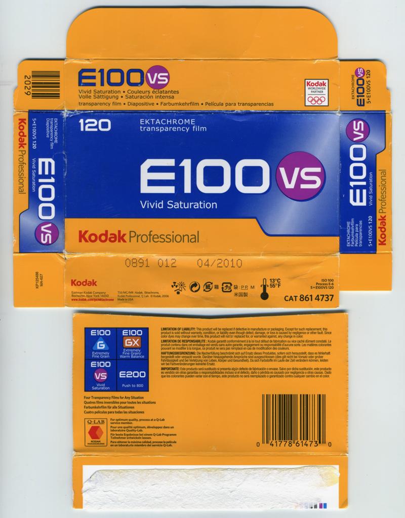Kodak Ektachrome E100VS film packaging