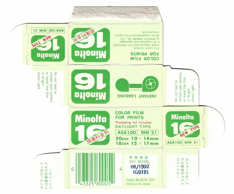 Minolta Minolta 16 Color Film For Prints film packaging