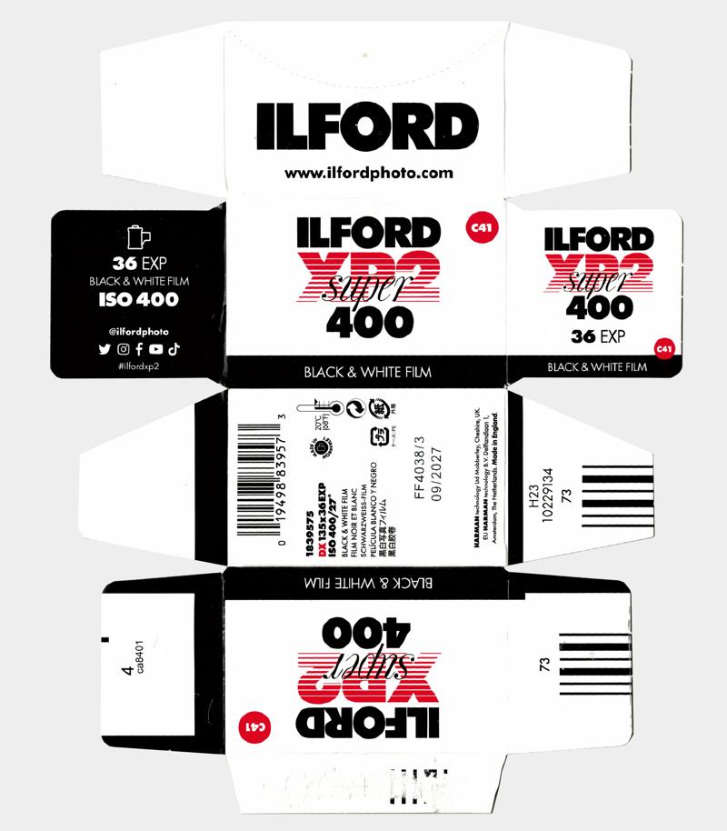Ilford XP2 Super film packaging