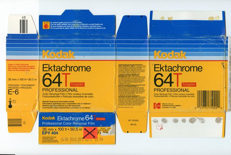 Kodak Ektachrome 64T film packaging