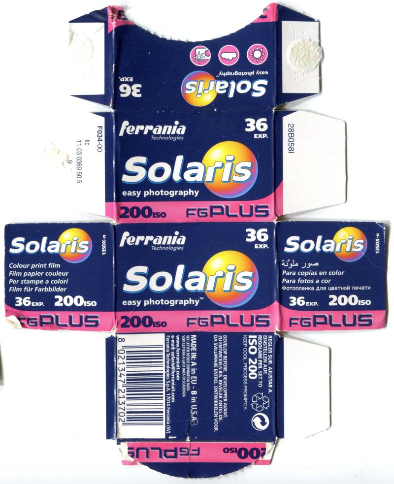 Ferrania Solaris film packaging