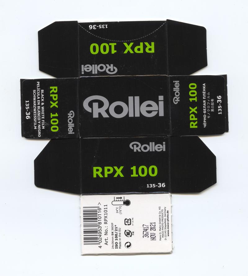 Rollei RPX 100 film packaging