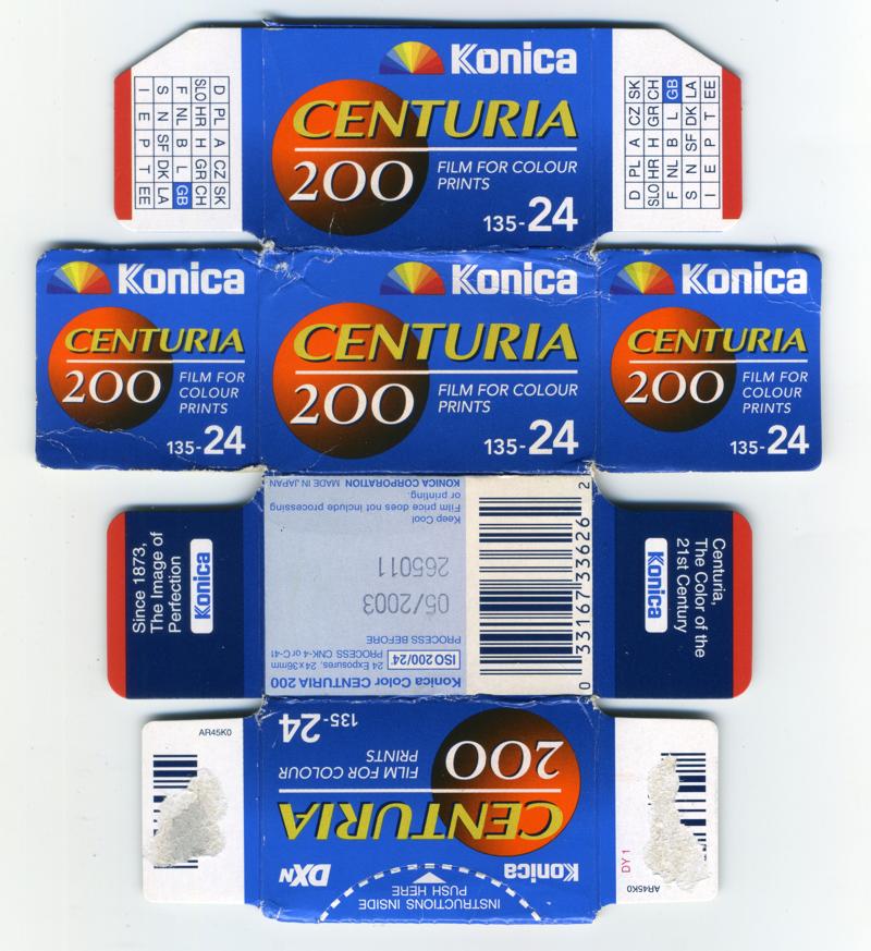 Konica CENTURIA 100 film packaging