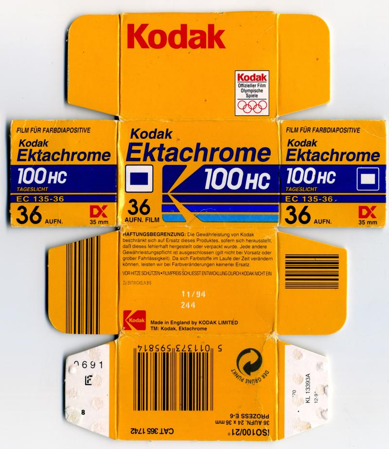 Kodak Ektachrome 100HC film packaging