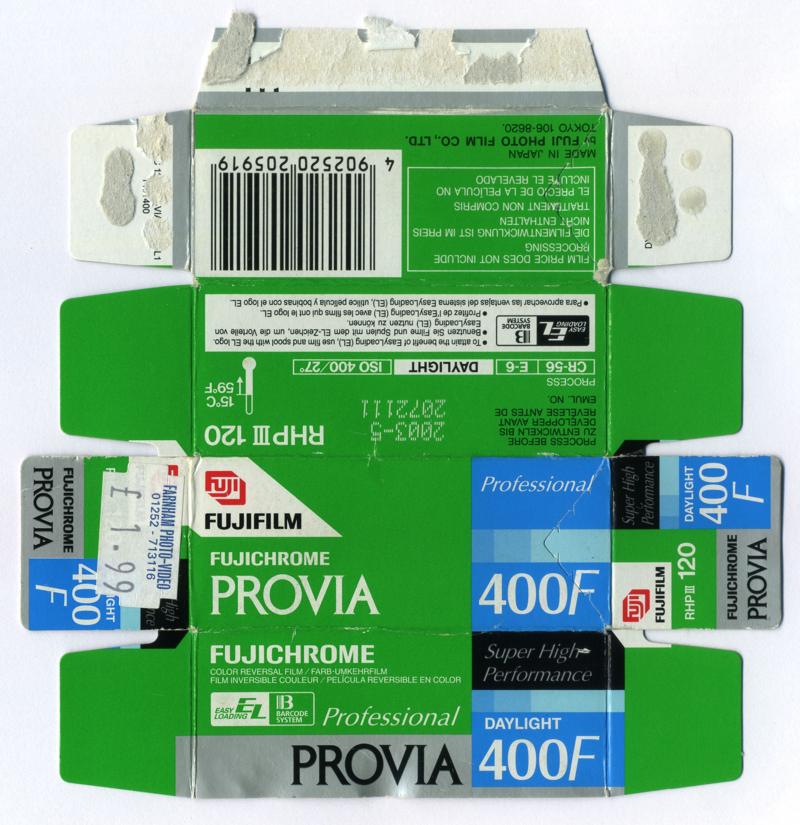 Fujifilm FUJICHROME PROVIA 400F Professional RHPIII film packaging