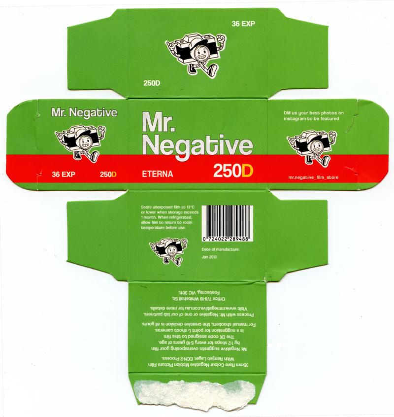 Mr. Negative Eterna 250D film packaging