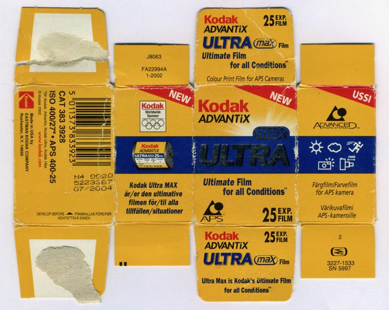 Kodak Advantix Ultra Max film packaging