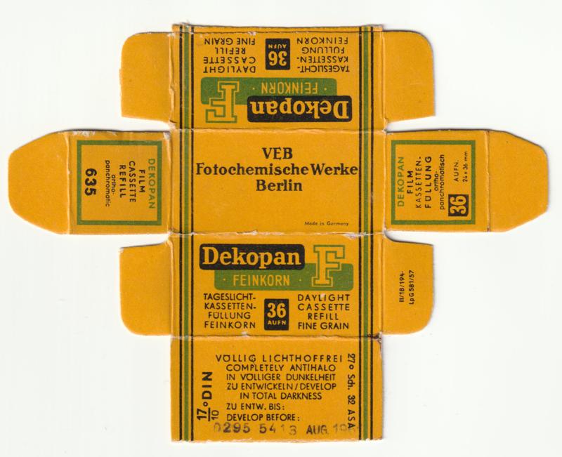 VEB Fotochemische Werke Berlin Dekopan Feinkorn film packaging