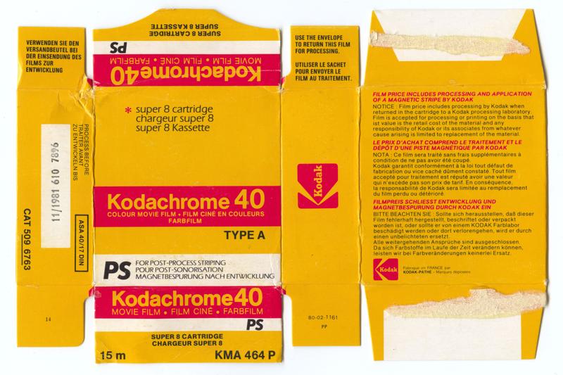 Kodak Kodachrome 40 Movie Film (Type A) for Post-process Sound Striping film packaging