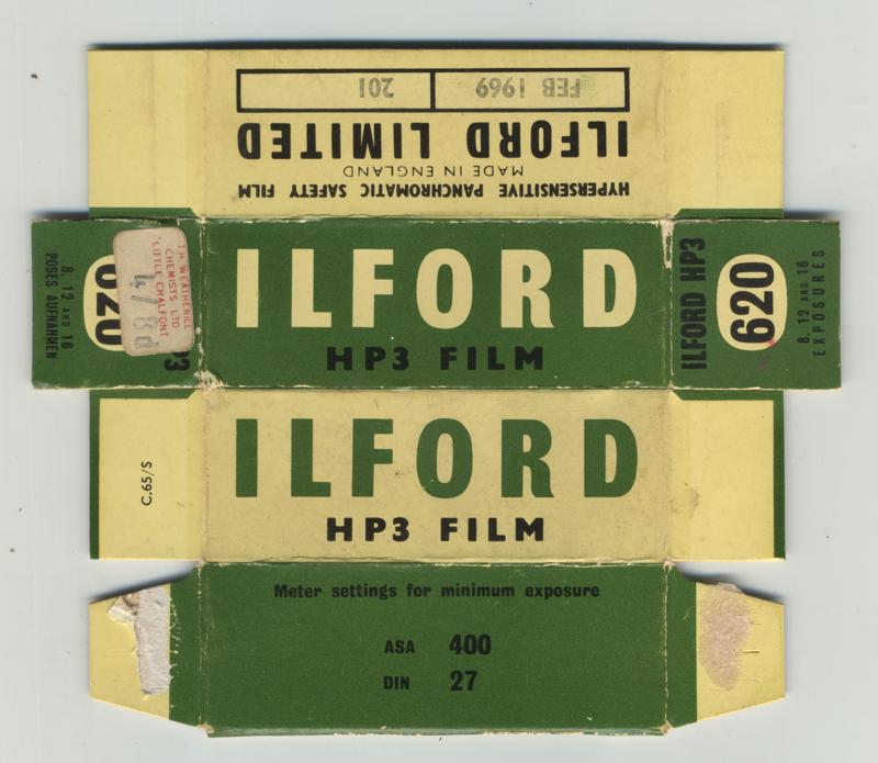 Ilford HP3 film packaging