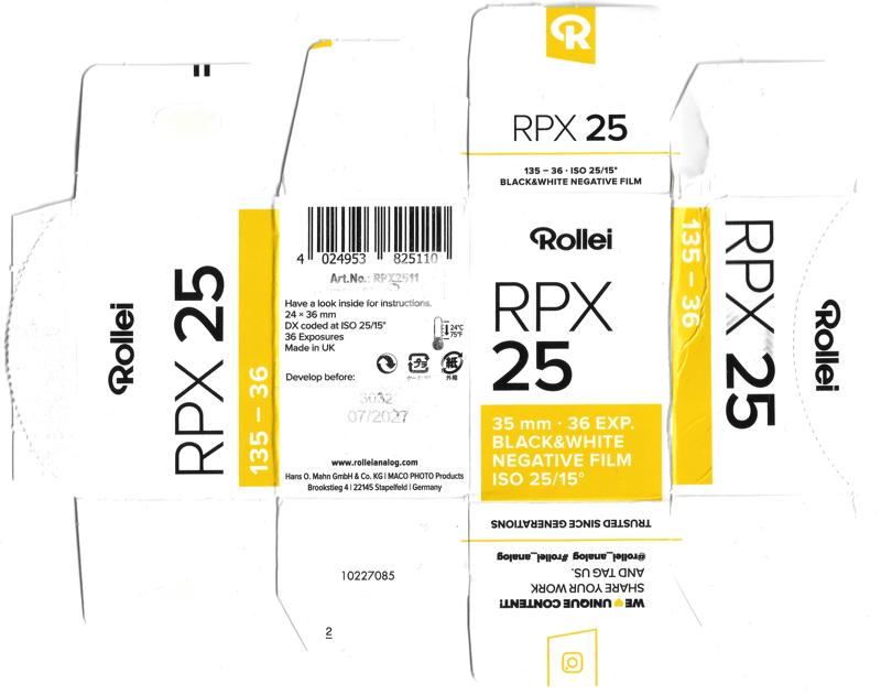 Rollei RPX 25 film packaging