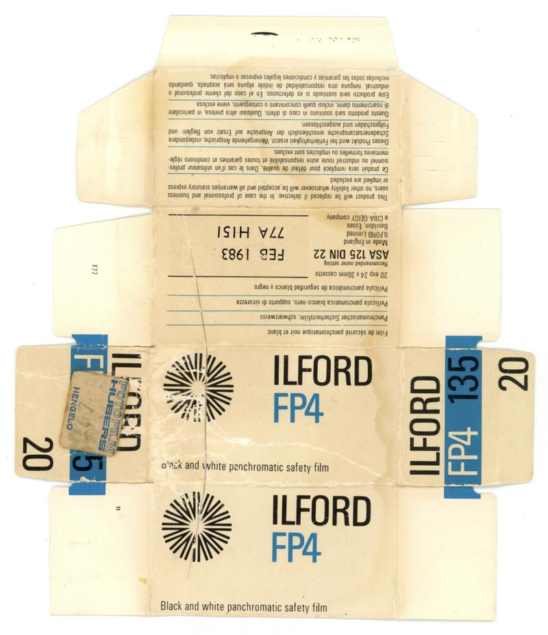 Ilford FP4 film packaging