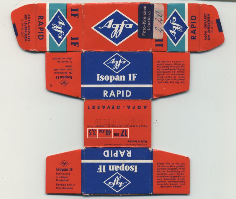 Agfa Isopan IF Rapid film packaging