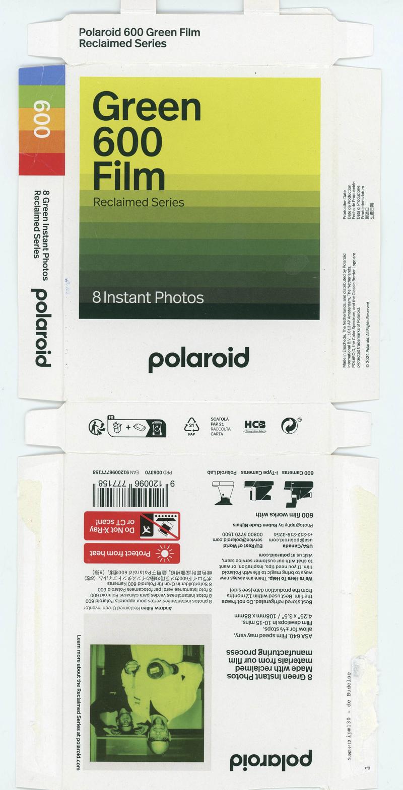 Polaroid Green 600 Film Reclaimed Series film packaging