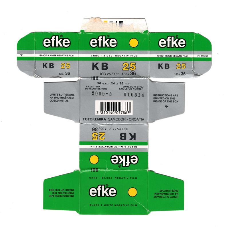 Efke KB25 film packaging