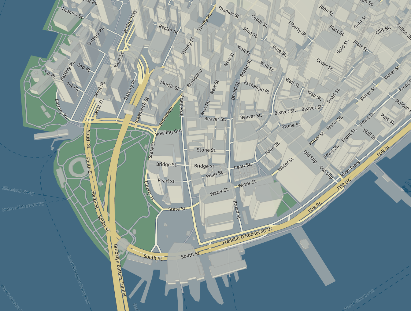 New York City rendered with our default style