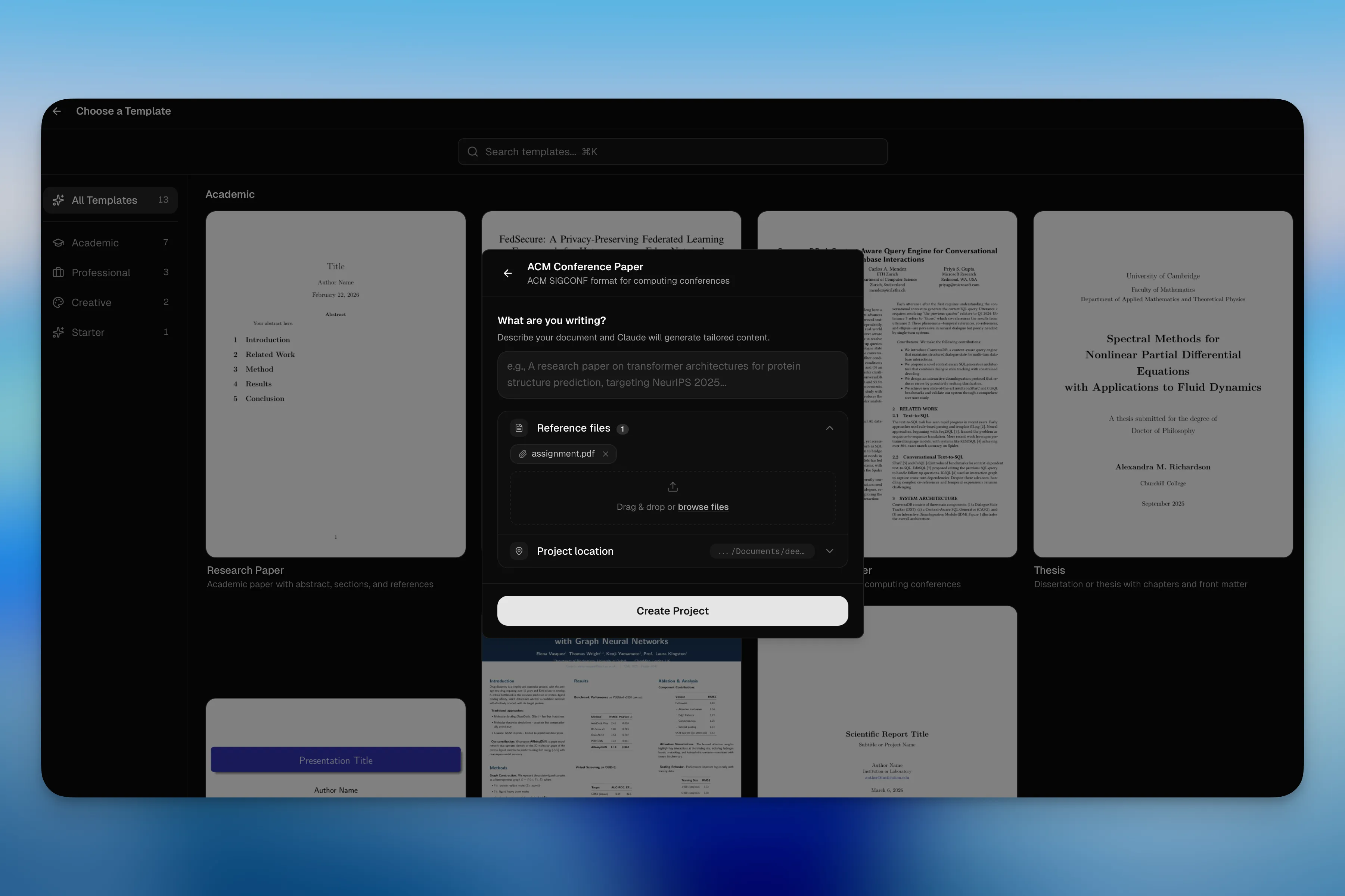 Template Gallery & Project Wizard