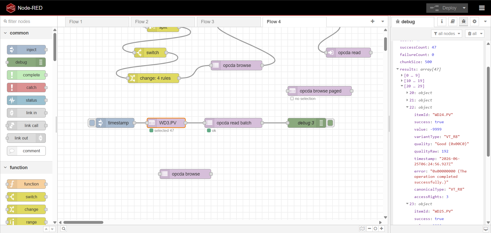 Node-RED OPC DA flow example