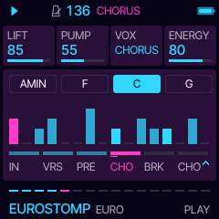 PLAY: the chords, the bar as it plays, the song's form
