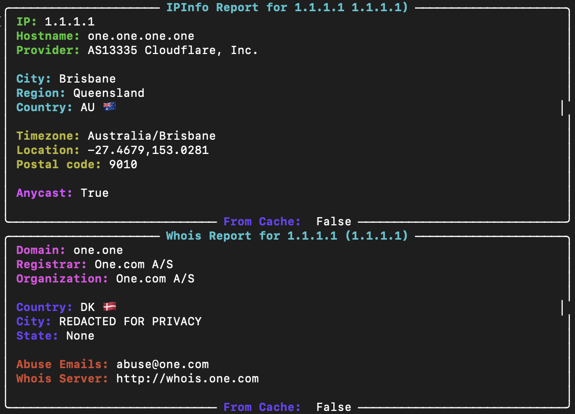 iprad CLI output
