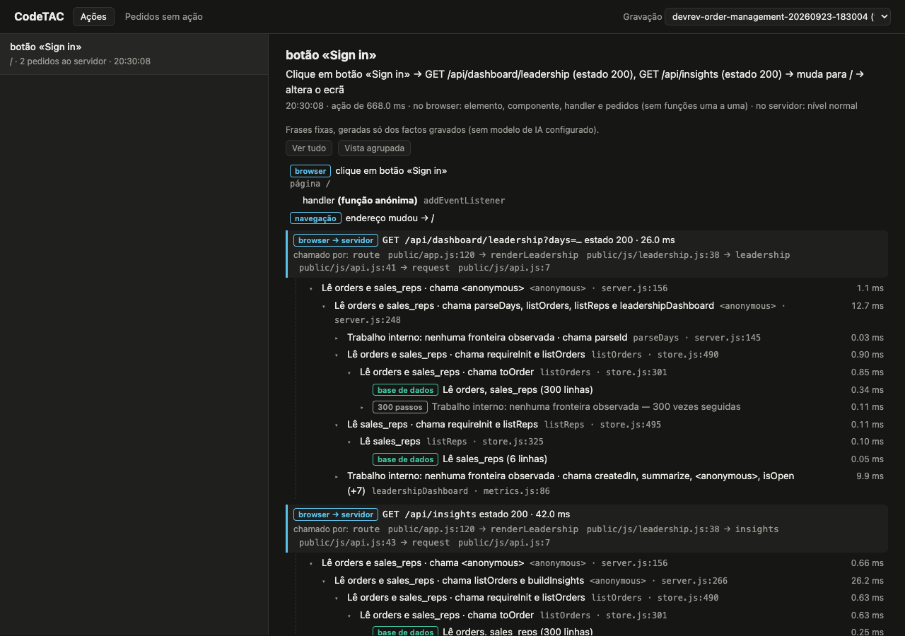 Dossier de um clique no botão «Sign in»: as funções do servidor que correram, com o ficheiro e a linha, e as leituras da base de dados