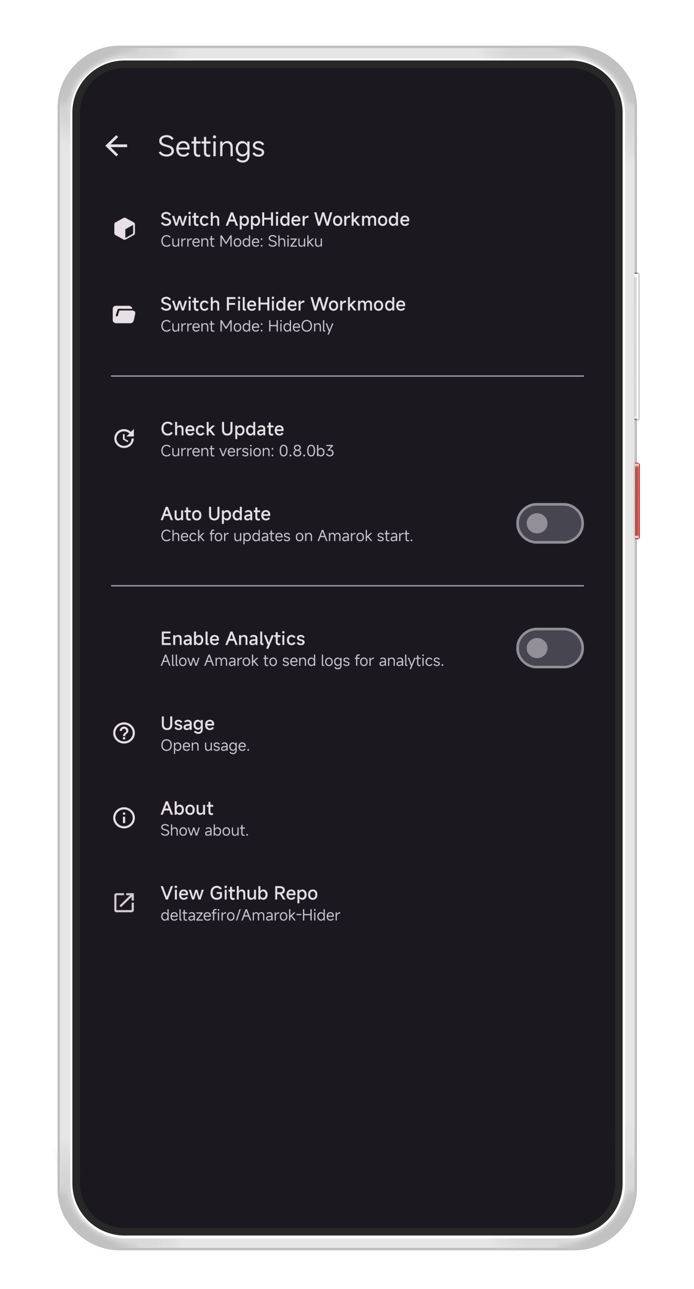 Screenshot 2 of Amarok Hider — opens full size