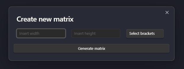 Screenshot of the modal when no data has been inserted.