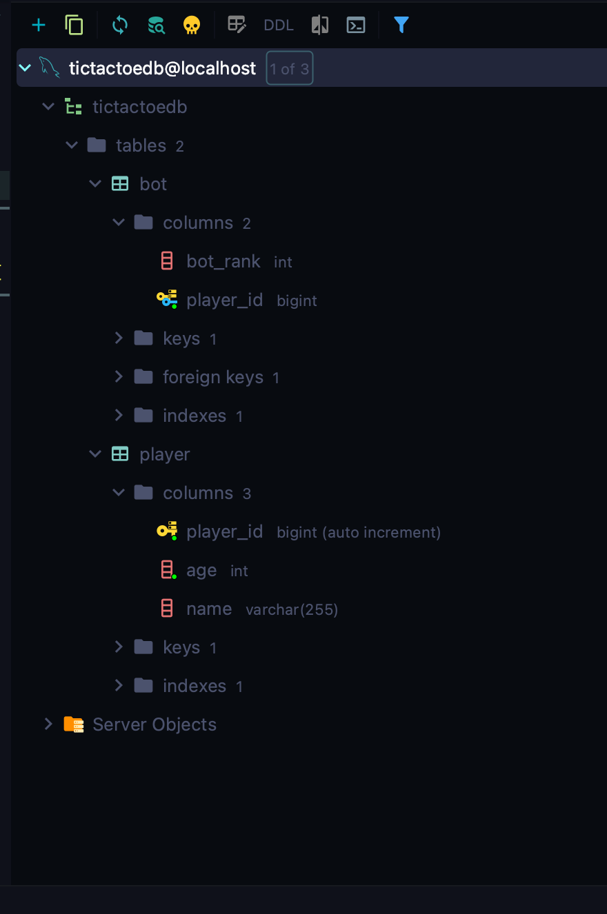 Alt Tic Tac Toe DB tables