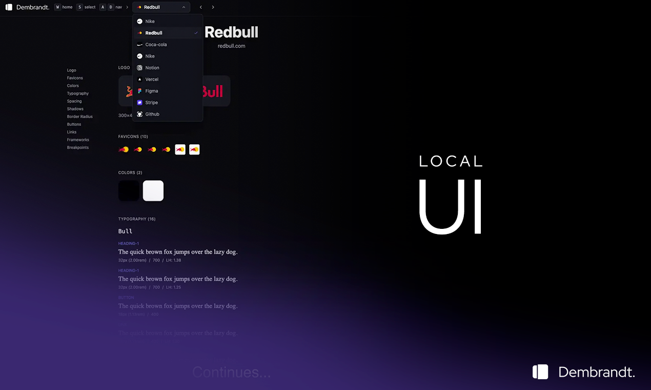 Local UI showing extracted brand