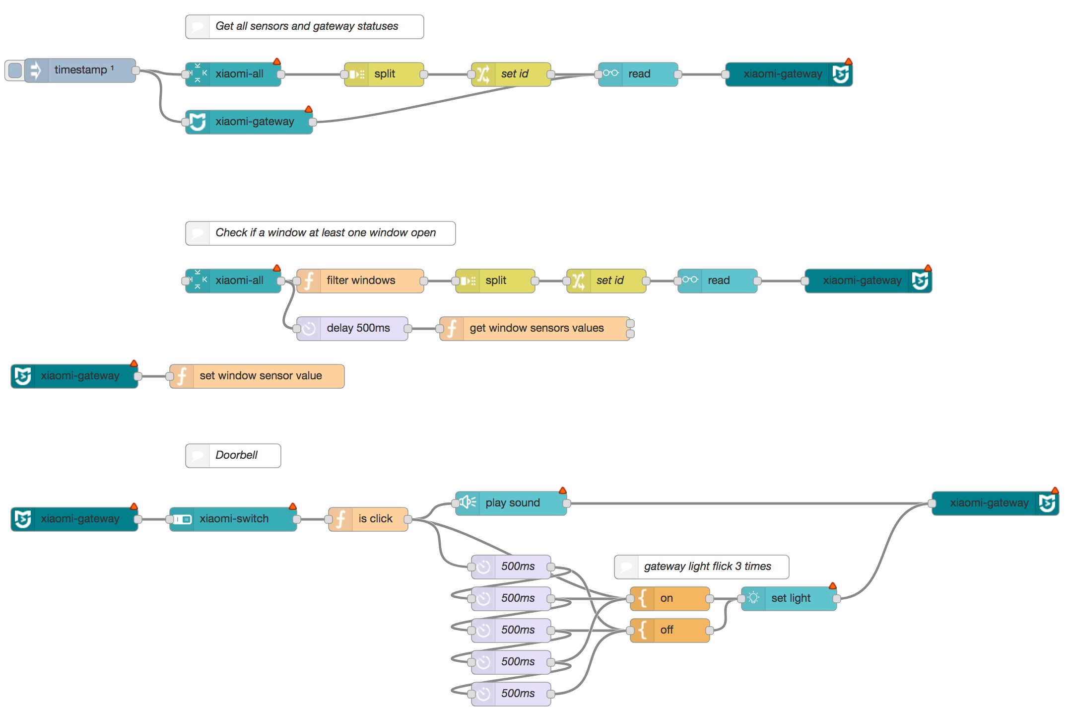 Mi devices example in node-red