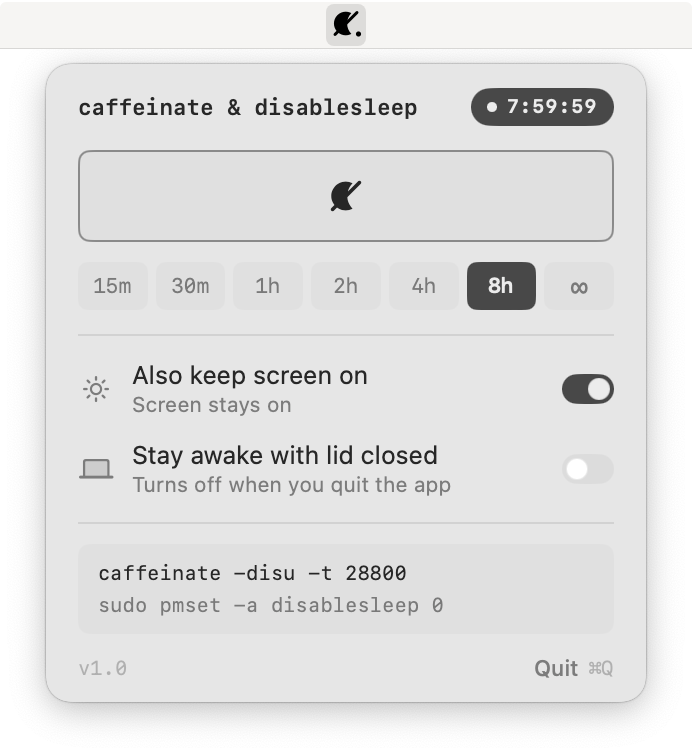 caffeinate & disablesleep screenshot 1