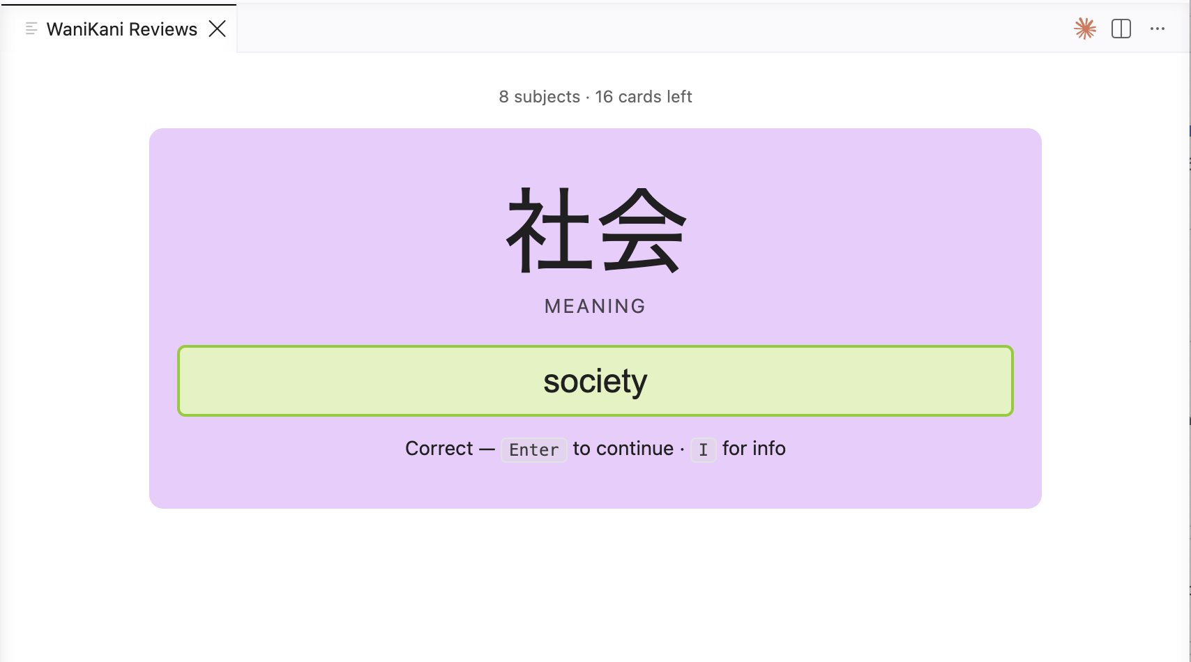 A correct answer with reinforcement hints