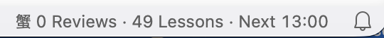 Status bar summary of reviews, lessons, and next review time