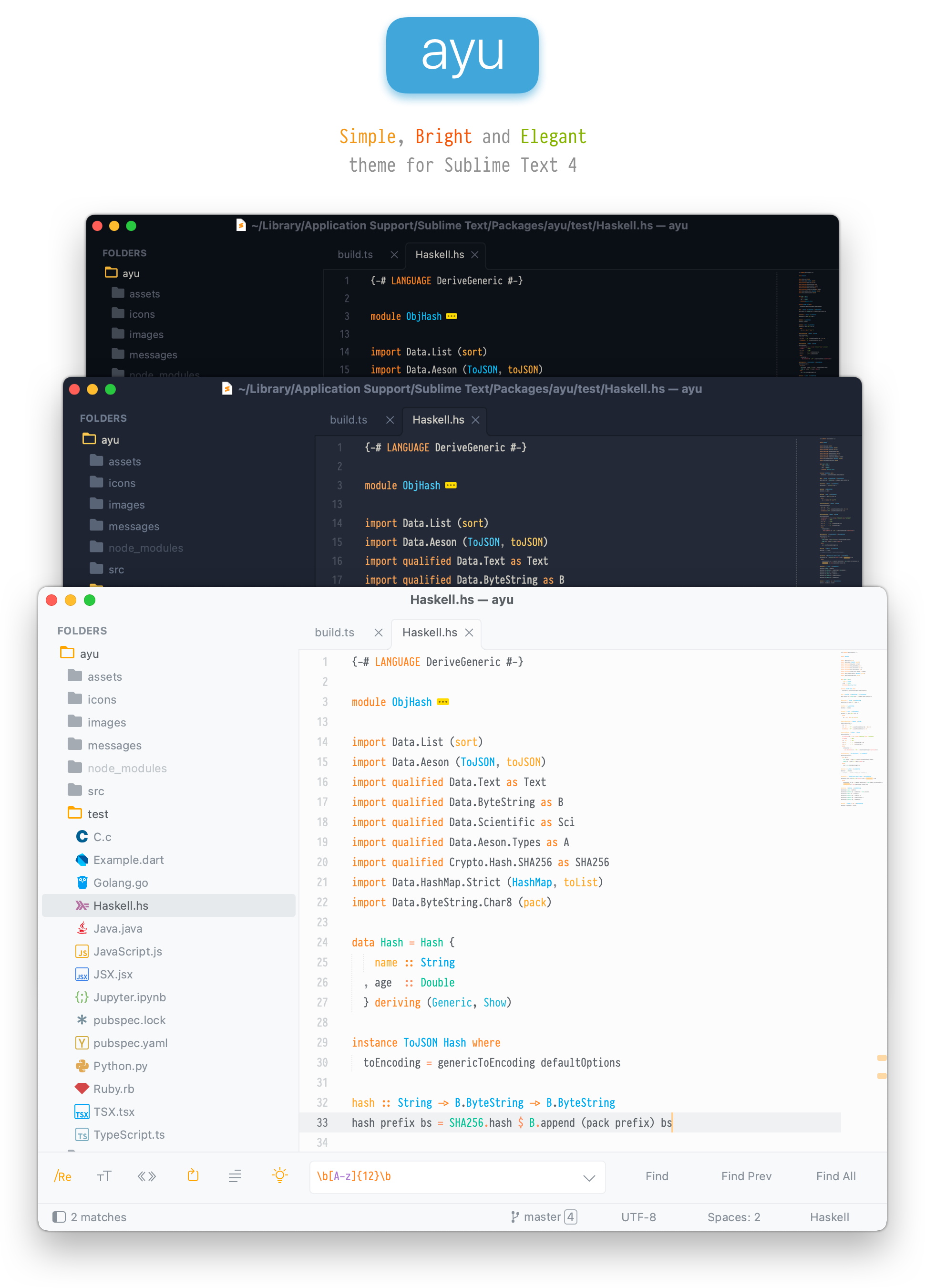 ayu theme for Sublime Text
