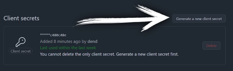 Generate a new secret for your GitHub application