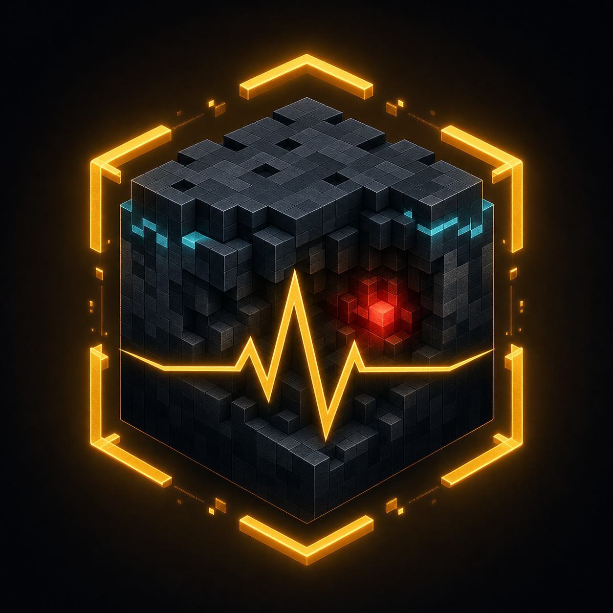 ChunkDoctor logo: a Minecraft chunk with a diagnostic pulse