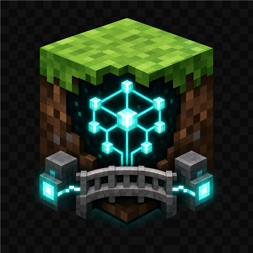 MCP Fabric grass block, AI network, and bridge emblem
