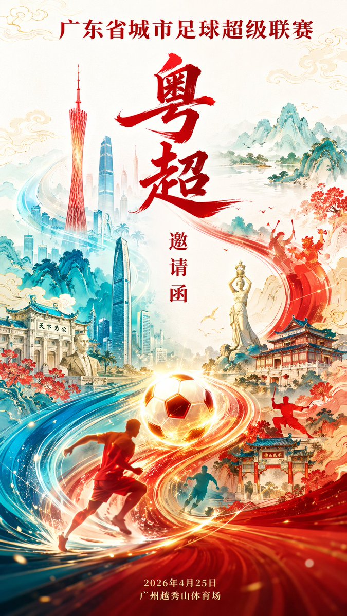 粤超联赛国潮风邀请函海报 sample 1