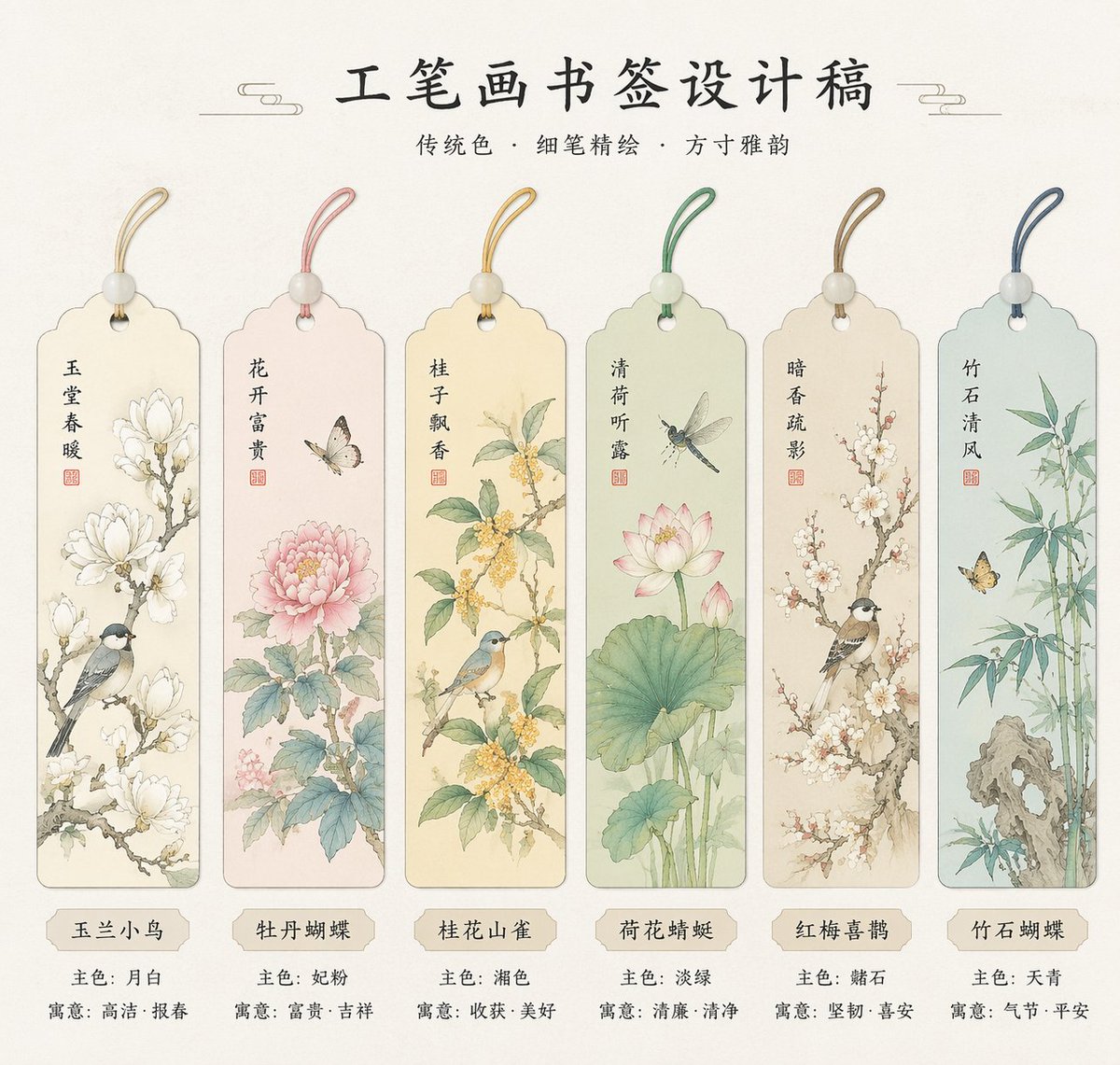 绝美国风工笔画书签设计 sample 1