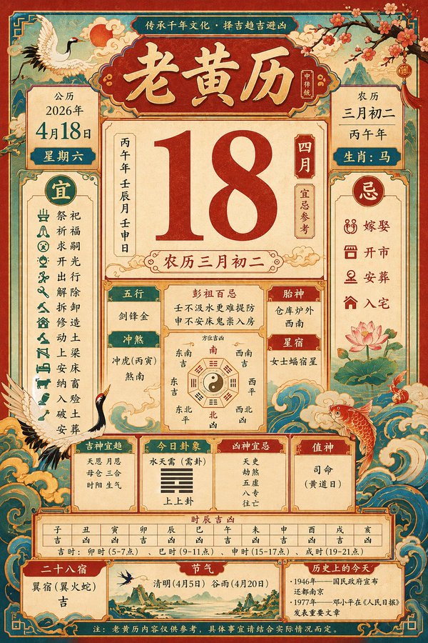 复古传统老黄历二零二六年四月十八 sample 1