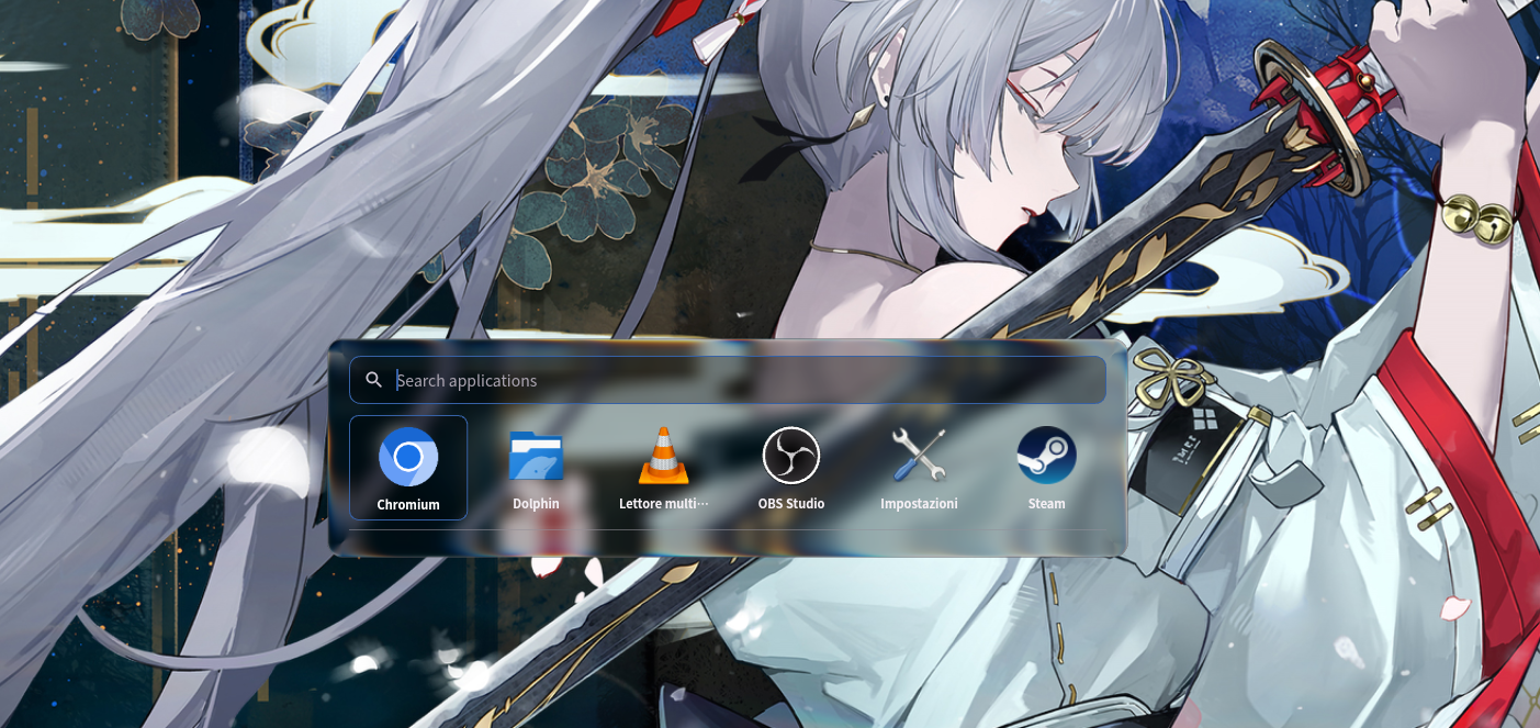 Glass application launcher over the desktop wallpaper