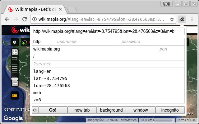 Screenshot of Wikimapia URL in the extension