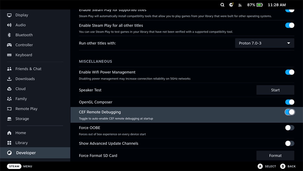 Enabled Developer Mode on Steam Deck