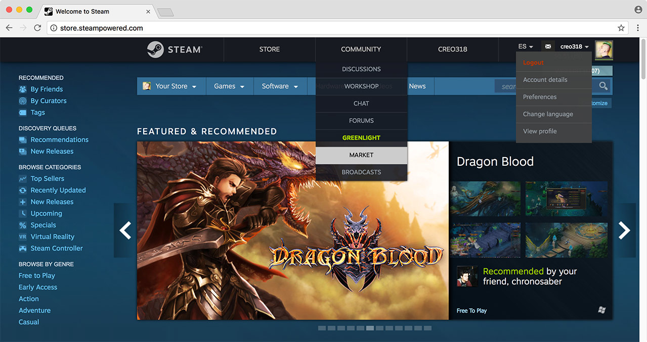 Homepage with Flat Steam UI